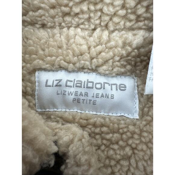 Vintage Liz Claiborne Denim Sherpa Vest Petite Medium - Picture 5 of 8